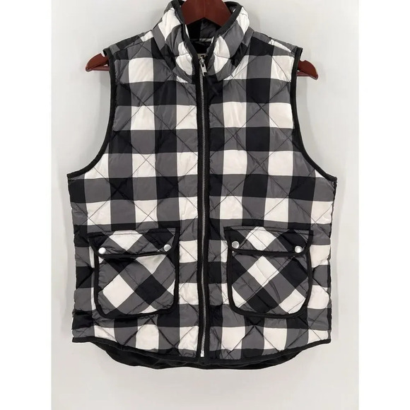Woolrich Down Filled Black Gray White Plaid Quilted Puffer Vest Size LARGE - Picture 5 of 10